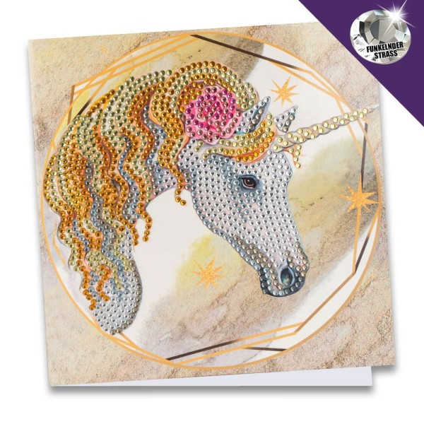 Diamond-Painting-Grußkarte, Strass, Einhorn, 16cm x 16cm, inkl. Zubehör