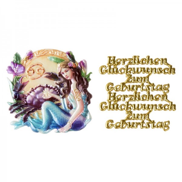 Wachsornamente, Sternzeichen Krebs & Herzlichen Glückwunsch, 2 Stück