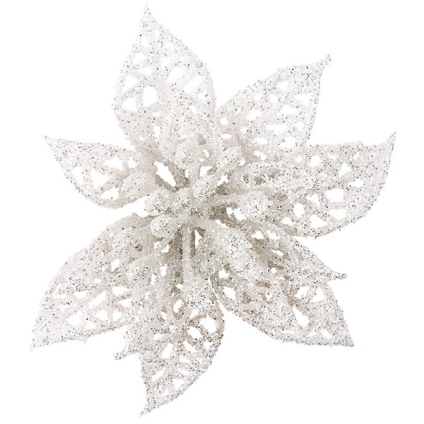 Deko-Blüten, Frosty 6, 30g, weiß mit Glitzer