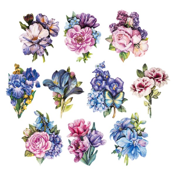 3-D Motive, Blumen in Blau-Violett 3, 5,5-9,5cm, 10 Motive