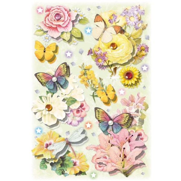 3-D Stickerbogen, Blumen & Schmetterlinge 2, 12,7 x 18,8 cm
