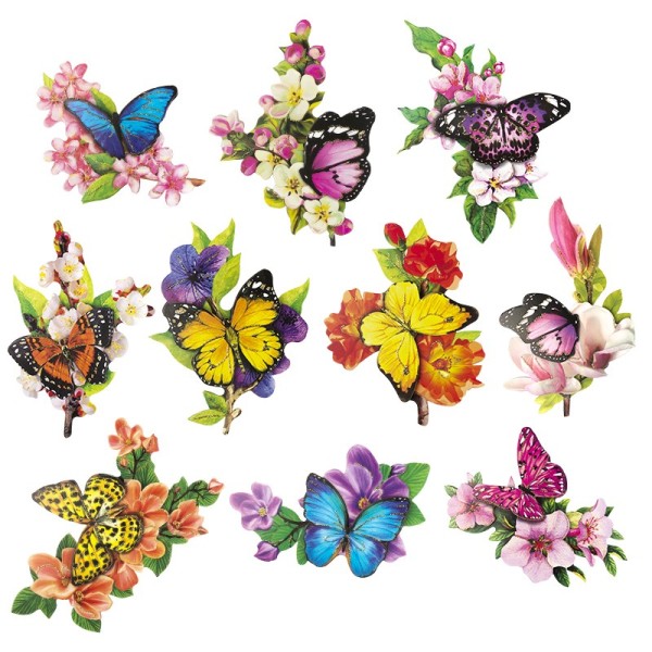 XL 3-D Motive, Schmetterlinge auf Zweigen, 6-14cm, 10 Motive