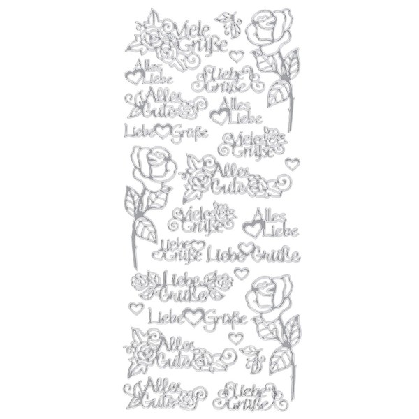 Sticker, Schrift, Viele Grüße, Perlmuttfolie, silber