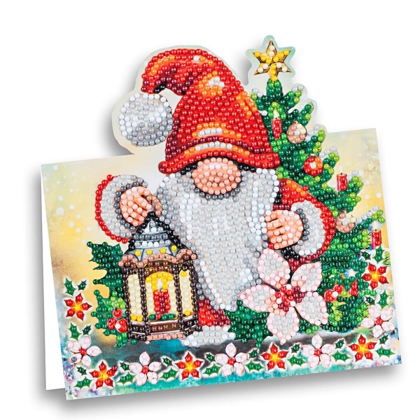 Diamond-Painting-Aufstellkarte, Weihnachtswichtel, 16,3cm x 16cm, inkl. Umschlag & Werkzeug