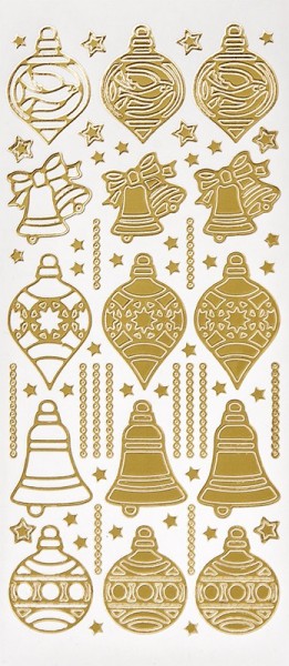 Sticker, Weihnachtskugeln & Glocken, Perlmuttfolie, gold