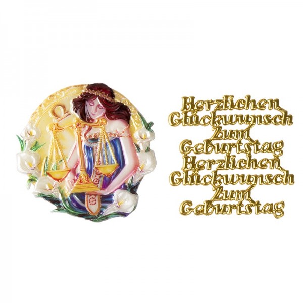 Wachsornamente, Sternzeichen Waage & Herzlichen Glückwunsch, 2 Stück
