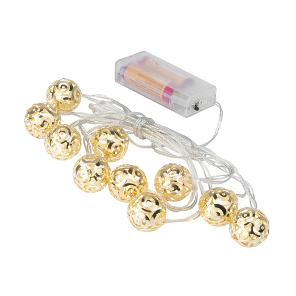 LED-Lichterkette, Ornament-Kugeln 1, hellgold, 10 LEDs in Warmweiß, 3,05m lang, Timer