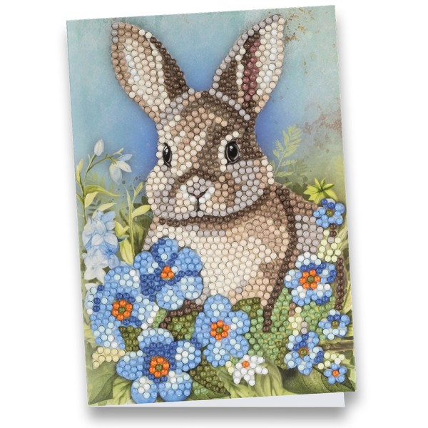 Diamond-Painting-Grußkarte, Hase mit blauen Blumen, 11,5cm x 16,5cm, inkl. Zubehör
