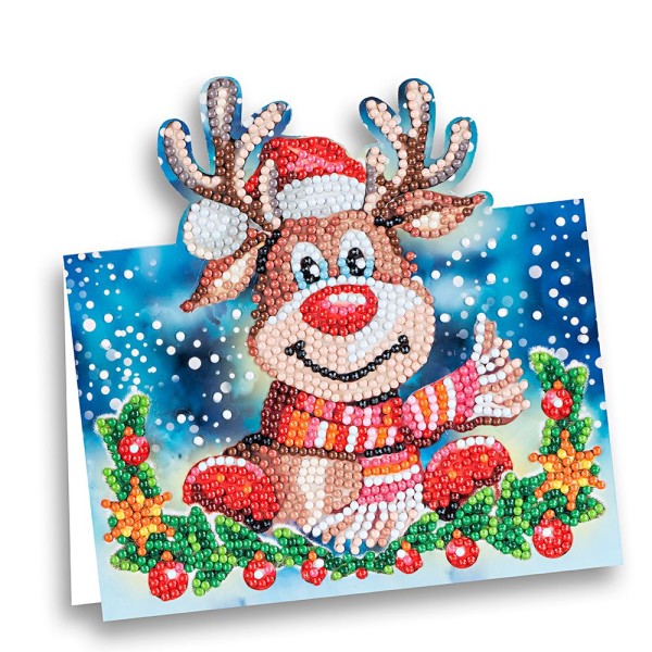 Diamond-Painting-Aufstellkarte, Rentier Rudolph, 16,3cm x 16cm, inkl. Umschlag & Werkzeug