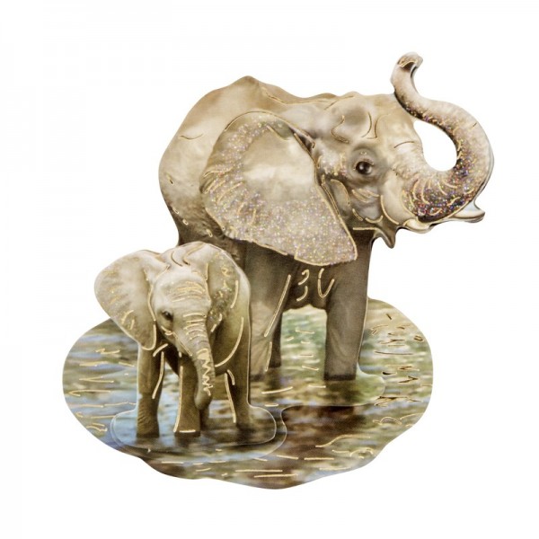 3-D Motiv, Elefanten, Gold-Gravur & Glimmerlack, 8 cm