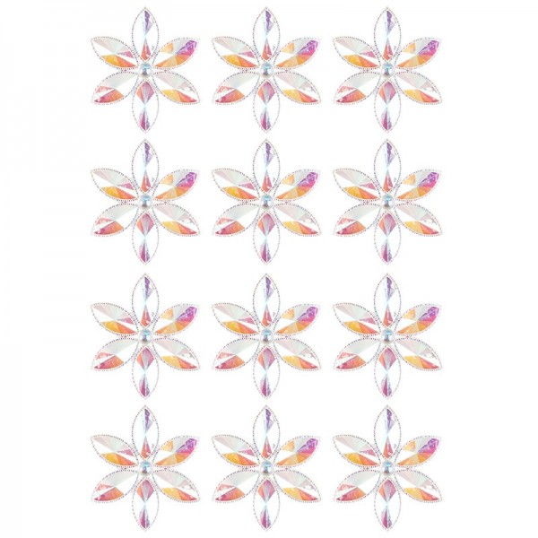 Kristallkunst-Schmucksteine, Blüte, Ø 4,3cm, transparent, klar, irisierend, 12 Stück