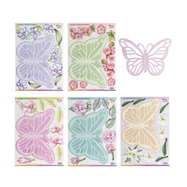 Stanzbogen, Fensterschmuck Schmetterlinge, DIN A4, 800g/m², 5 Designs, 5 Bogen