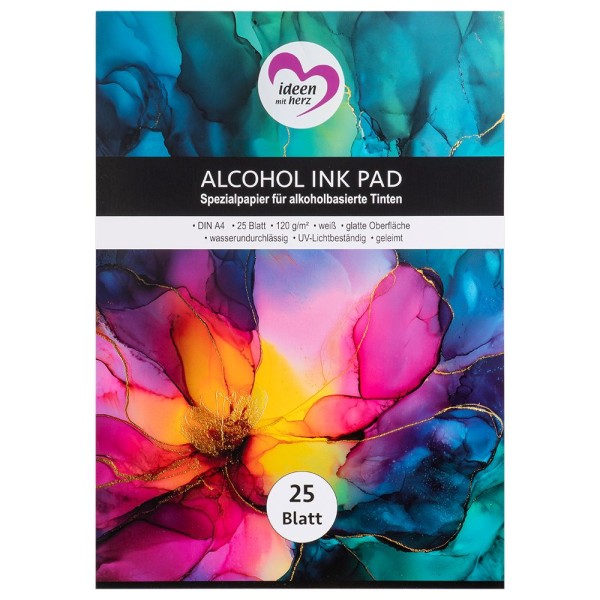 Alcohol Ink Pad, DIN A4, 120g/m², weiß, glatte Oberfläche, 25 Blatt