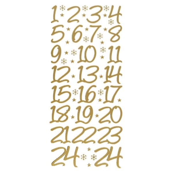 Sticker, Adventskalender-Zahlen, Perlmuttfolie, gold