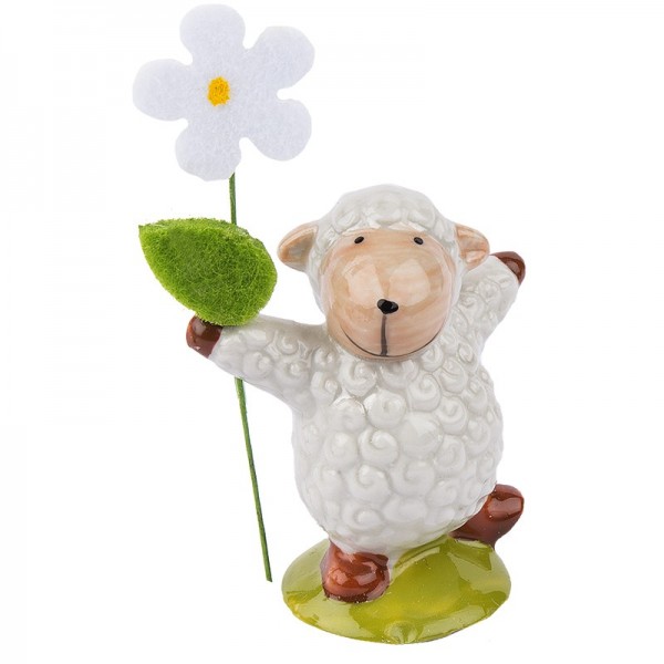 Deko-Schaf mit Filzblume 3, Porzellan, 6cm