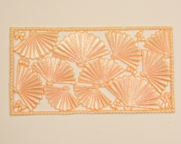 Wachsornament-Platte Fächer, 16 x 8 cm, lachs-perlmutt mit Glimmer