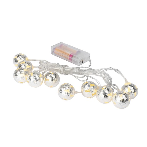 LED-Lichterkette, Ornament-Kugeln 3, silber, 10 LEDs in Warmweiß, 3,05m lang, Timer