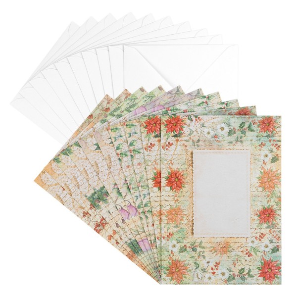 Motiv-Grußkarten, Winter-Floristik, 11,5cm x 16,5cm, 5 Designs, inkl. Umschläge, 10 Stück