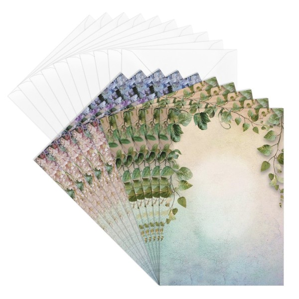 Motiv-Grußkarten, Blatt- & Blumenranken, 11,5cm x 16,5 cm, 2 Designs, inkl. Umschläge, 10 Stück