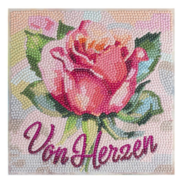 Diamond-Painting-Aufleger, Rose • Von Herzen, 20cm x 20cm, 370g/m², inkl. Zubehör