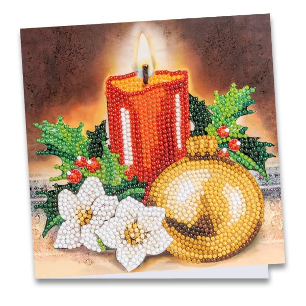 Diamond-Painting-Grußkarte, Kerze & Weihnachtskugel 2, 16cm x 16cm, inkl. Zubehör