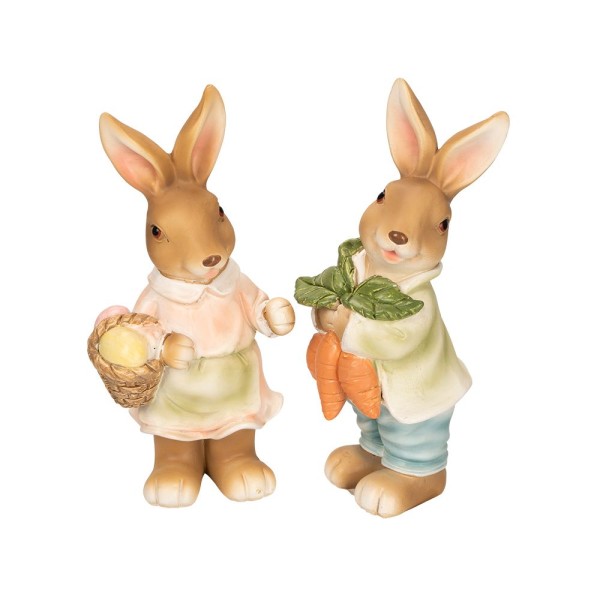 Deko-Figuren, Hasenpaar mit Möhren & Ostereiern 2, Mädchen, 2 Stück