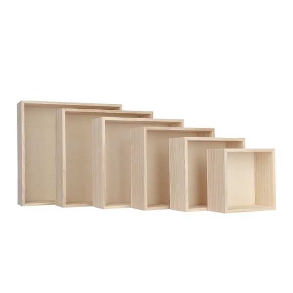 Holz-Boxen, Quadrate, offen, verschiedene Größen, 6 Stück