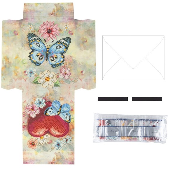 Biglietto Auguri Diamond Painting - Motivo Farfalla Rosa, 16x16 Cm