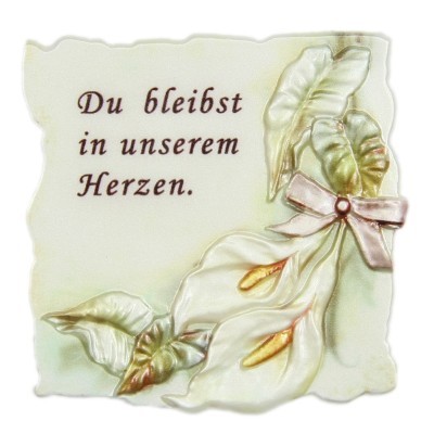 Wachsornament Trauer, "Du bleibst in unserem Herzen", 7x7cm