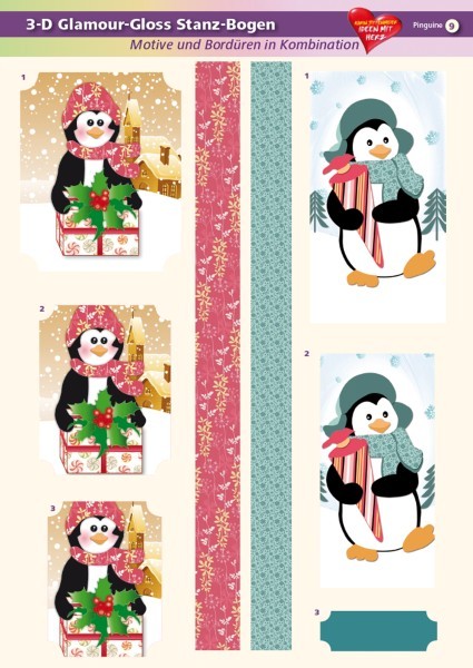 3-D GlamourGloss Bogen, Pinguine, DIN A4, Motiv 9
