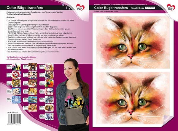 Color Bügeltransfers, DIN A4, Künstler-Katze