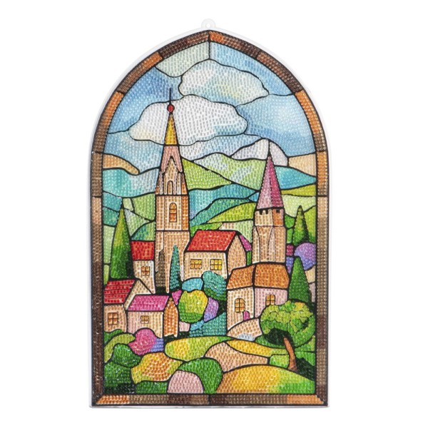 Diamond-Painting-Fensterbild, Glaskunst-Optik, XL, Sommerdorf, 22,2cm x 35,6cm, 500µ