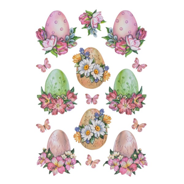 3-D Relief-Sticker, Ostereier mit Blumen, verschiedene Größen, selbstklebend
