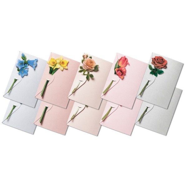 Verschluss-Grußkarten & Folien 3-D Motive "Langstiel-Blumen", inkl. Umschläge, 30-teilig