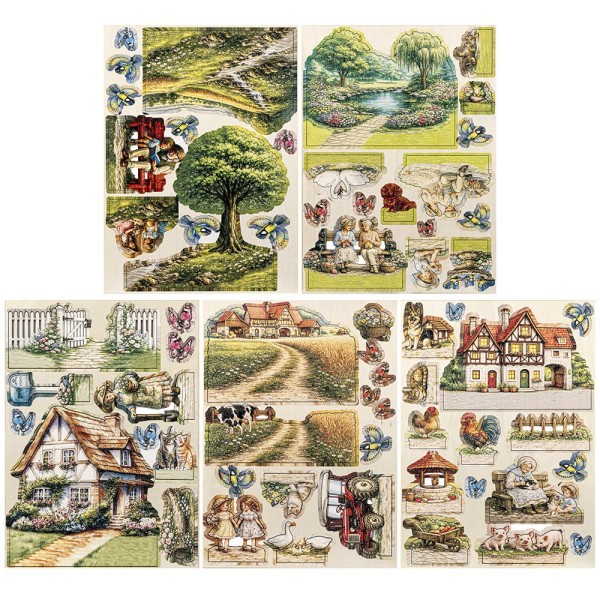 Motiv-Holz-Laserbogen, Land-Idylle, DIN A4, 2mm stark, farbig bedruckt, 5 Stück