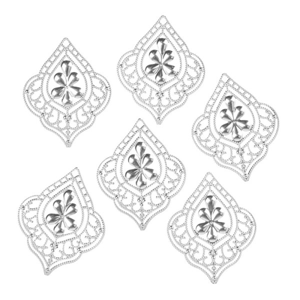 Metall-Ornamente, Design 46, 6,5cm x 5,2cm, silber, 6 Stück