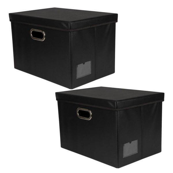 Faltbare Aufbewahrungsboxen mit Deckel, schwarz, Lederoptik, 42cm x 30cm x 29cm, 2 Stück
