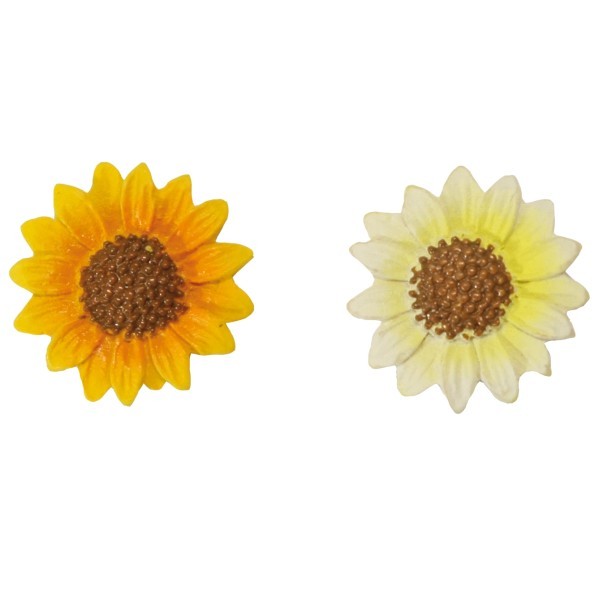 Relief-Sonnenblumen, Steinharz, 2 Farben, Ø 2 cm, 10er Set