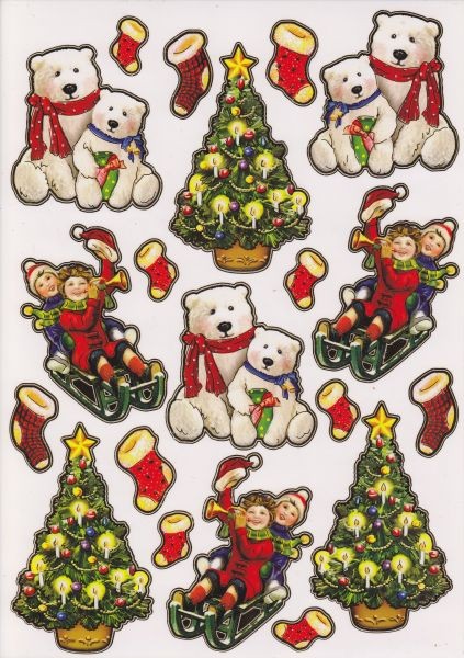 Ultra Gloss Sticker, DIN A4 Bogen, Eisbären, Kinder & Weihnachtsbaum