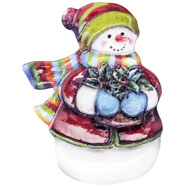 Wachsornament Fröhl. Schneemänner 4, farbig, geprägt, 6-8cm