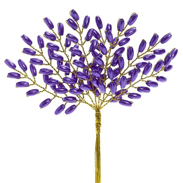Deko-Perlenzweige am Draht, 13 cm, violett, 10 Stück