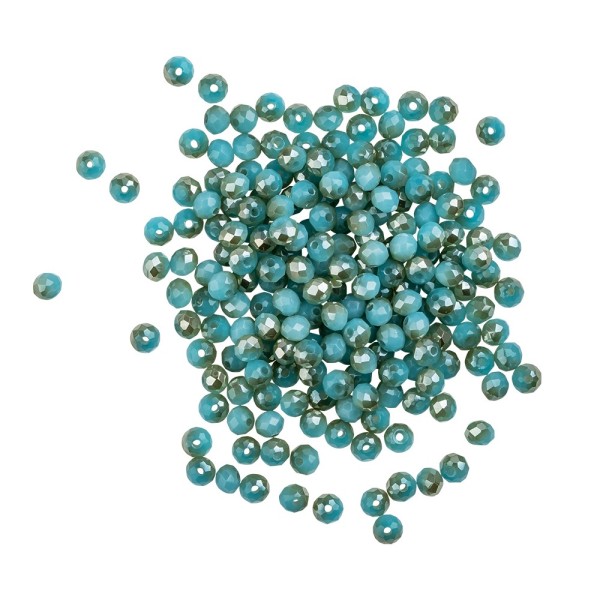 Perlen, rund, Ø 3mm, facettiert, zweifarbig, türkis, grüngold-metallic, 200 Stück