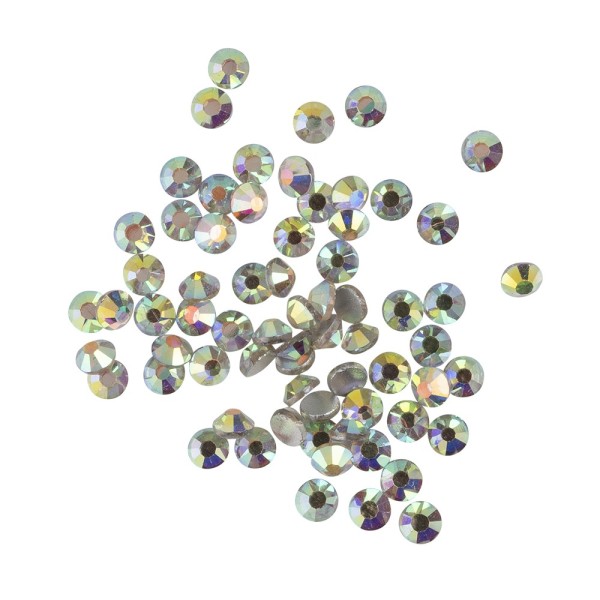 Strass-Steine, Kristall-Glas, facettiert, Ø4mm, 2mm hoch, klar irisierend, 200 Stück