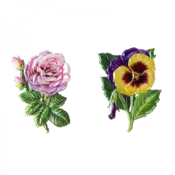 Wachsornamente, Stiefmütterchen & Rose, 2 Stück