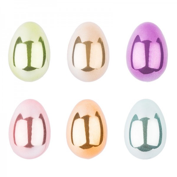 Kunststoff-Eier mit Loch, 6cm hoch, Ø 4cm, metallic-perlmutt, 12 Stück