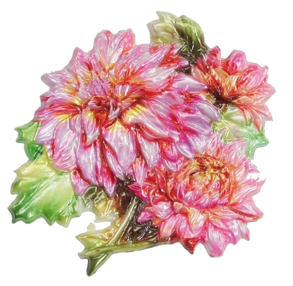 Wachsornament Dahlie, farbig, geprägt, 7,5 x 7,5 cm