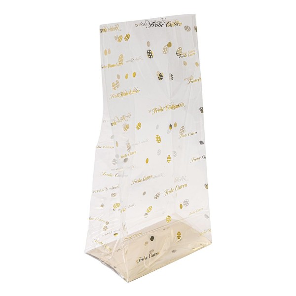 Blockbodenbeutel, Frohe Ostern, 14cm x 9cm, 30cm hoch, mit Goldfoliendruck, 30 Stück
