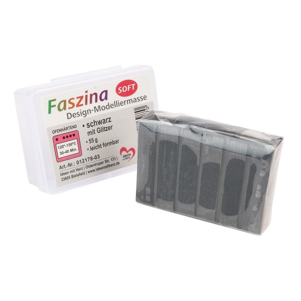 Faszina Soft, Design-Modelliermasse, schwarz mit Glitzer, 55g, leicht formbar, ofenhärtend
