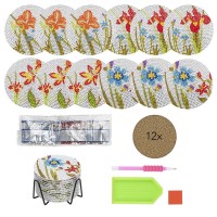 Daisen Art 8 Stück Diamond Painting Untersetzer Set - 5D DIY Blumen Coasters Mit Halter