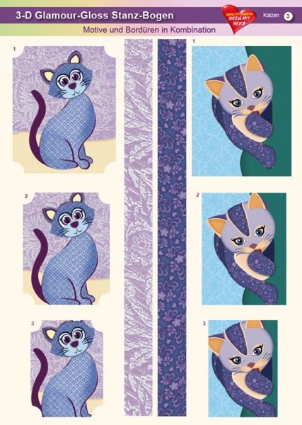 3-D GlamourGloss Bogen, Katzen, DIN A4, Motiv 3